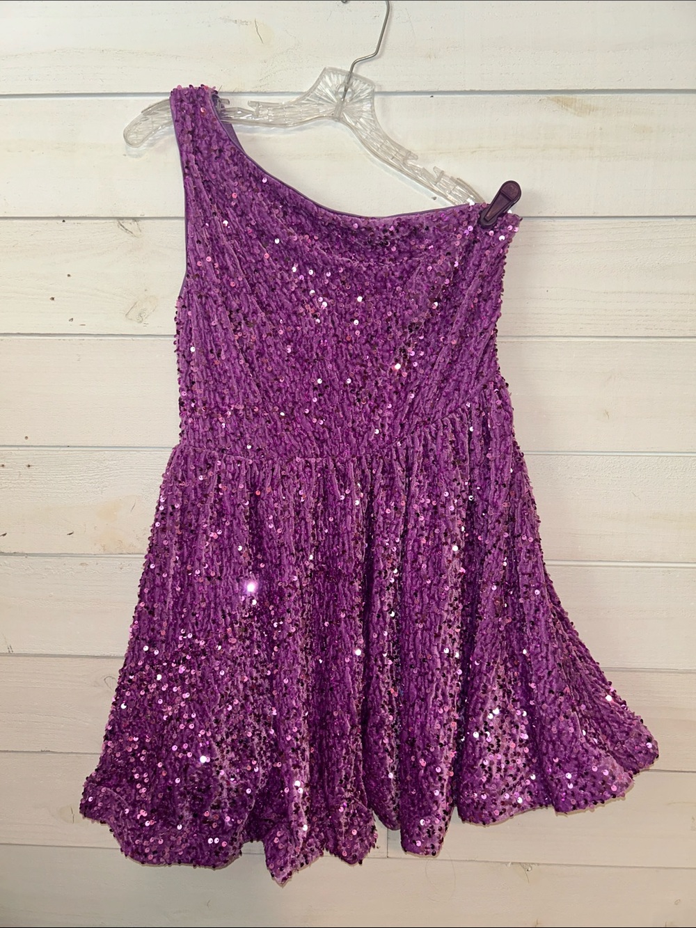 One-Shoulder Purple Sequin Dress - Women